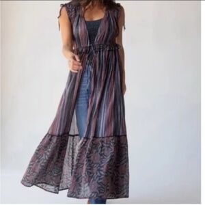 NATURAL LIFE Sheer Striped Maxi Kimono - Black and Red